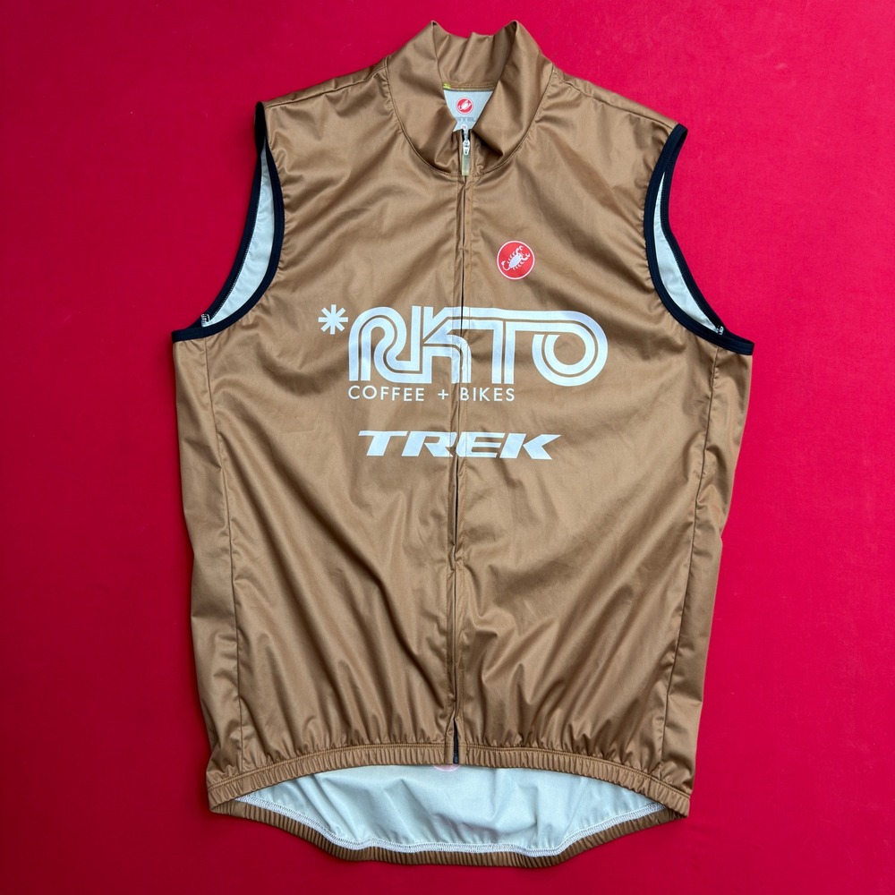 Castelli RKTO Coffee Bikes Trek Cycling Vest Mens 2X Bronze Brown Full Zip USA